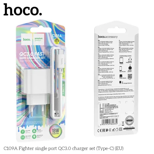 Bộ Sạc Kèm Dây Type-C Hoco C109A Fighter QC3.0 (EU)