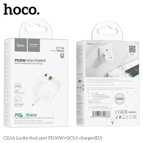 Củ Sạc PD30W+QC3.0 Hoco C111A Lucky hai cổng (EU)
