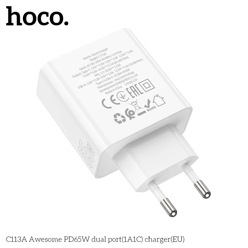 Tính năng chi tiết hỗ trợ PD/PPS/QC/FCP/AFC, phích cắm EU chuẩn