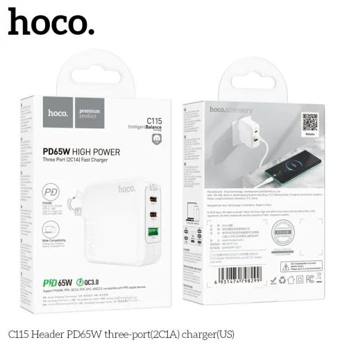 Củ Sạc PD65W Hoco C115 Header 3 cổng (US)
