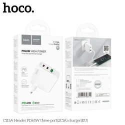 Củ Sạc PD65W GaN Hoco C115A Header 3 cổng (2C1A) (EU)