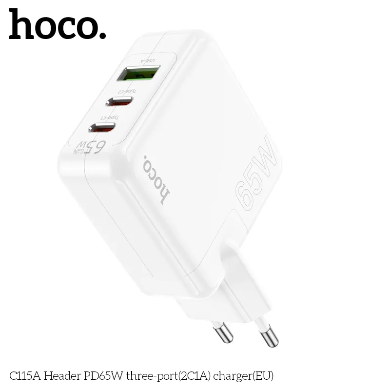 Củ Sạc PD65W GaN Hoco C115A thiết kế sang trọng, phích cắm EU tiện lợi