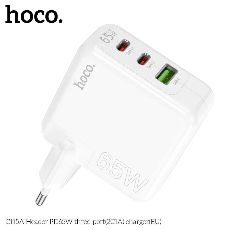 Củ Sạc PD65W GaN Hoco C115A công suất tối đa 65W, sạc nhanh đa thiết bị