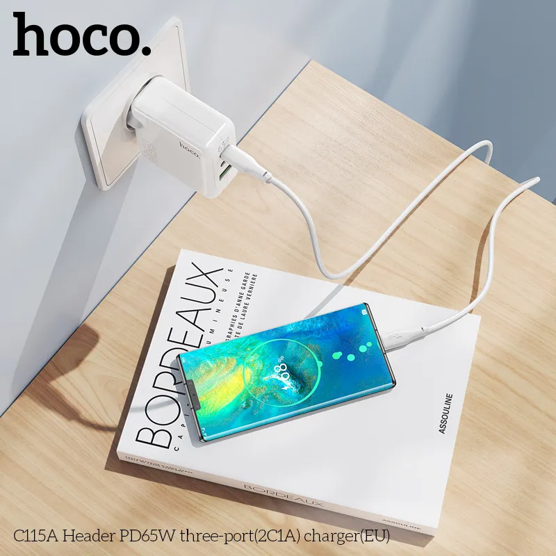 Củ Sạc PD65W GaN Hoco C115A tính năng sạc PD, PPS, QC, FCP, AFC đa chuẩn