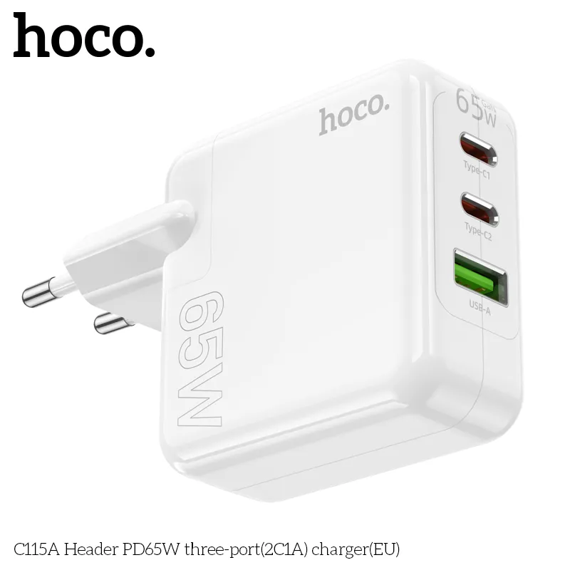 Củ Sạc PD65W GaN Hoco C115A kích thước nhỏ gọn 98x61x36mm, trọng lượng nhẹ 157g
