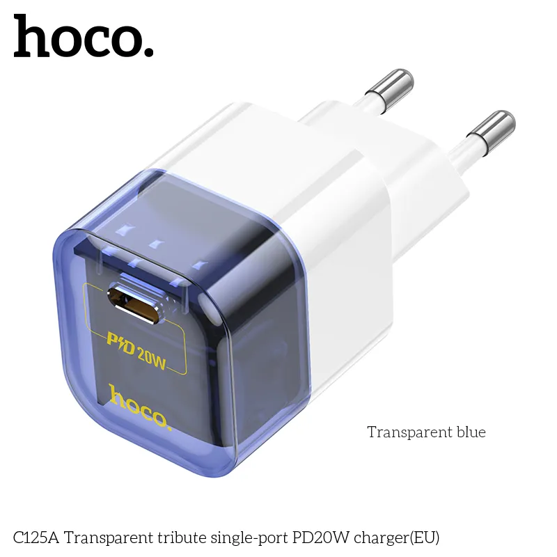 Củ Sạc PD20W Hoco C125A Transparent tribute EU thiết kế trong suốt hiện đại