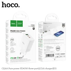 Củ Sạc PD40W Hoco C126A Pure power 3 cổng (2C1A) (EU)