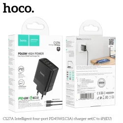 Bộ Sạc Kèm Dây C to iP Hoco C127A Intelligent PD45W (1C3A) 4 cổng (EU)