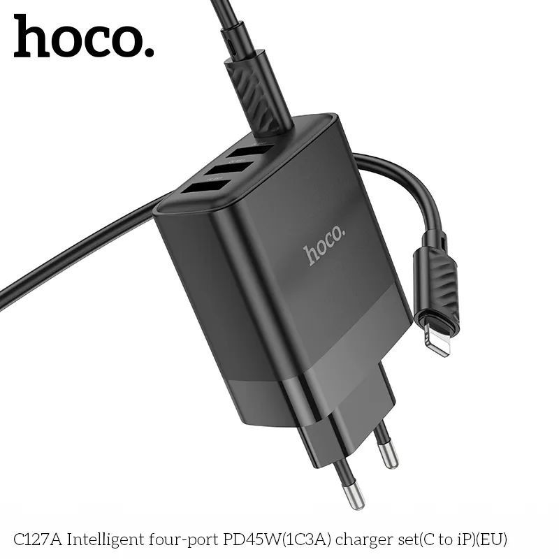 Tính năng chi tiết: 1 cổng USB-C 45W, 3 cổng USB-A 5V/2.4A, tổng 30W+12W