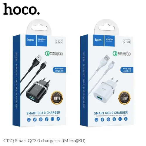 Bộ Sạc Kèm Dây Micro Hoco C12Q Smart QC3.0 (EU)