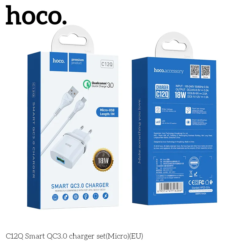 Bộ Sạc Hoco C12Q chất liệu ABS+PC chống cháy bền bỉ an toàn