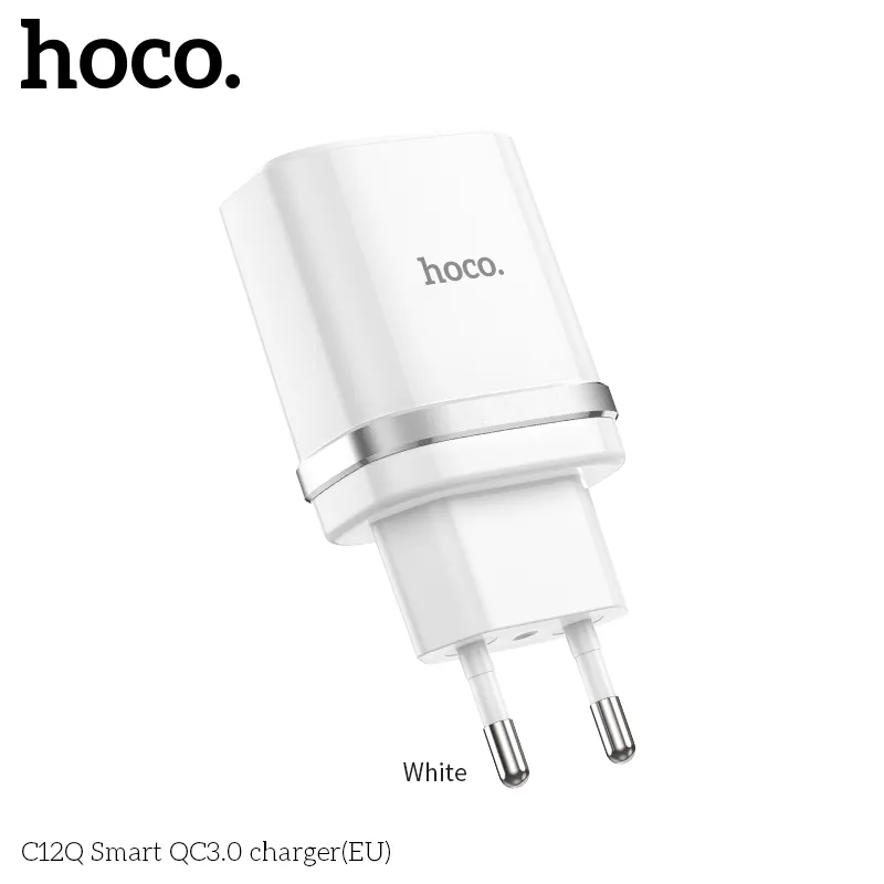 Thiết kế củ sạc QC3.0 Hoco C12Q Smart (EU) nhỏ gọn, kiểu dáng hiện đại, màu trắng tinh tế