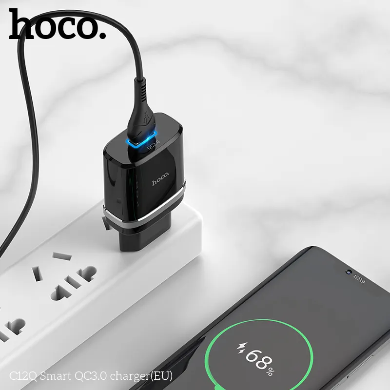 Đóng gói củ sạc QC3.0 Hoco C12Q Smart (EU) cẩn thận, hộp bảo vệ sang trọng