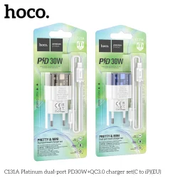 Bộ Sạc Kèm Dây C to iP Hoco C131A Platinum PD30W+QC3.0 hai cổng (EU)