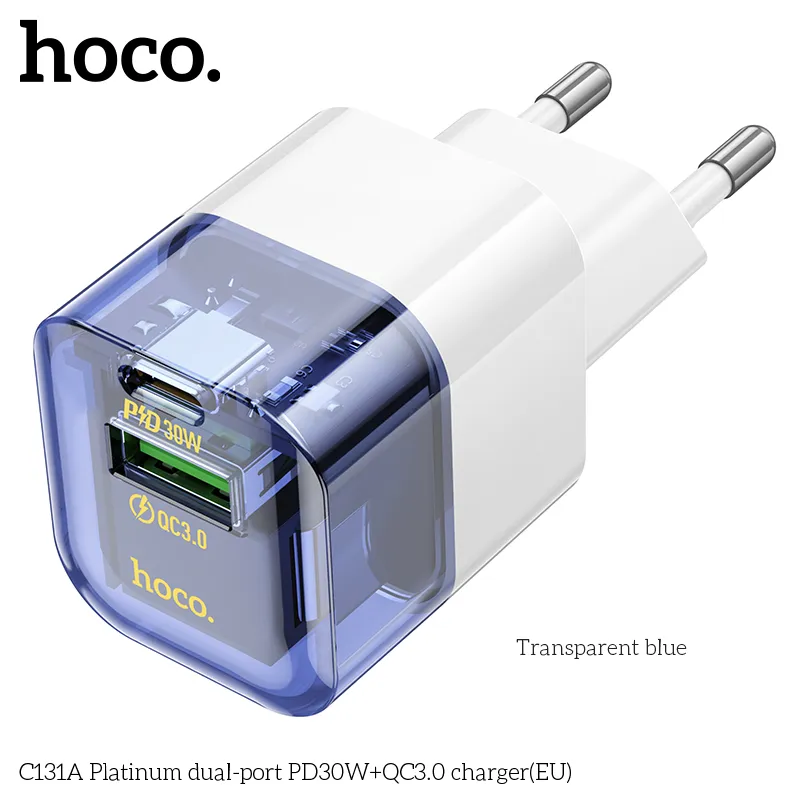 Củ Sạc PD30W+QC3.0 Hoco C131A Platinum thiết kế hiện đại, màu bạc sang trọng