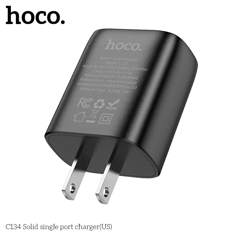 Củ Sạc Hoco C134 Solid (US) thiết kế gọn nhẹ màu trắng tinh tế