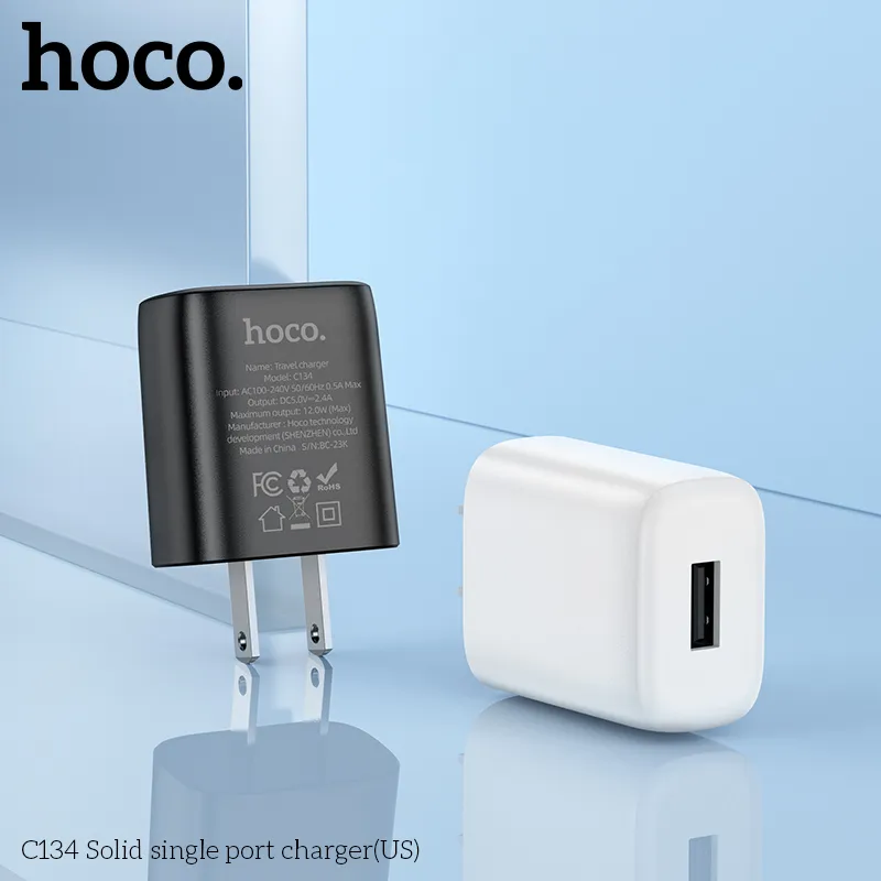 Đóng gói sản phẩm Củ Sạc Hoco C134 Solid (US) đầy đủ tem nhãn chính hãng