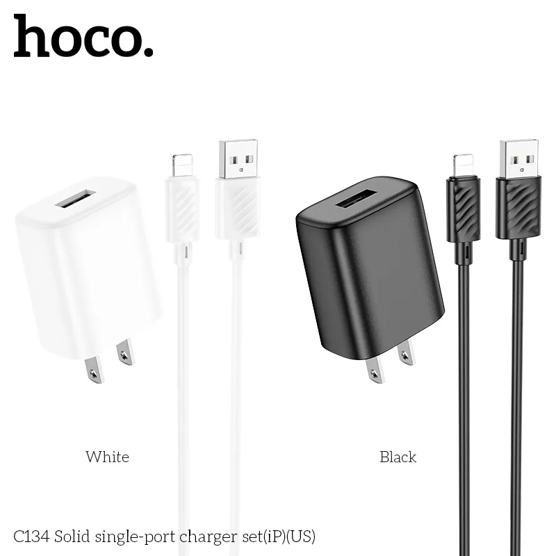 Bộ Sạc Kèm Dây iP Hoco C134 Solid (US) thiết kế nhỏ gọn, bền bỉ