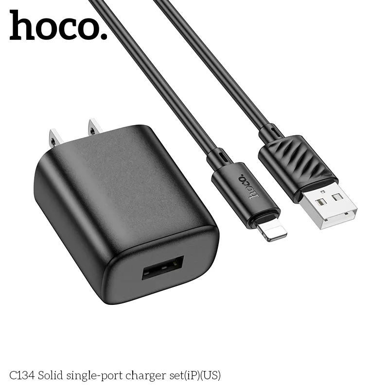 Bộ Sạc Kèm Dây iP Hoco C134 Solid (US) công suất ổn định 5V/2.4A an toàn