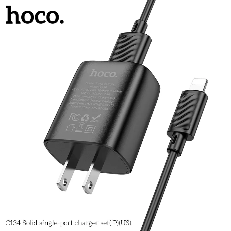 Trải nghiệm sạc nhanh, tiện lợi với Bộ Sạc Kèm Dây iP Hoco C134 Solid (US)