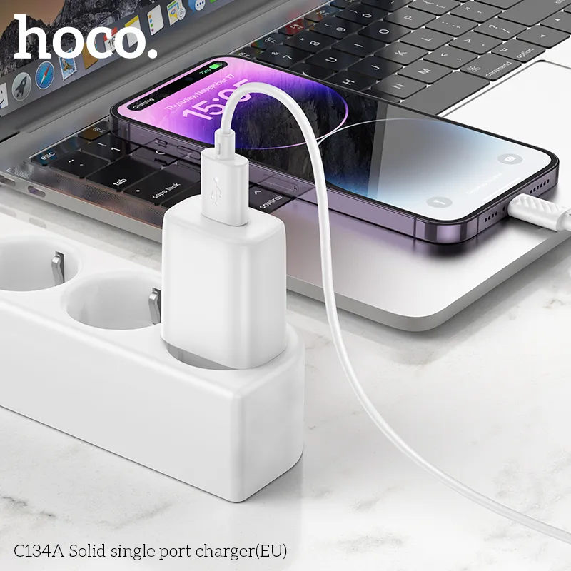 Thiết kế củ sạc Hoco C134A Solid (EU) với phích cắm chuẩn EU chắc chắn