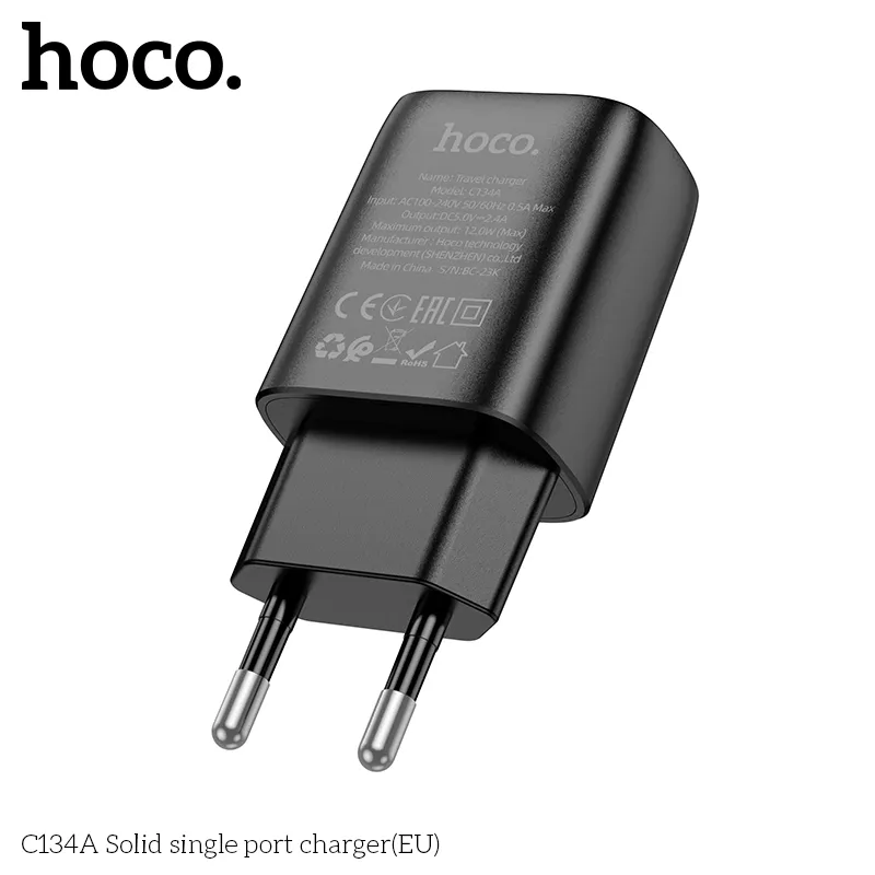 Đóng gói sản phẩm củ sạc Hoco C134A Solid (EU) tiện lợi, bảo quản tốt