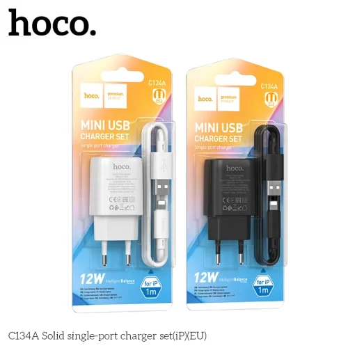 Bộ Sạc Kèm Dây iP Hoco C134A Solid (EU)