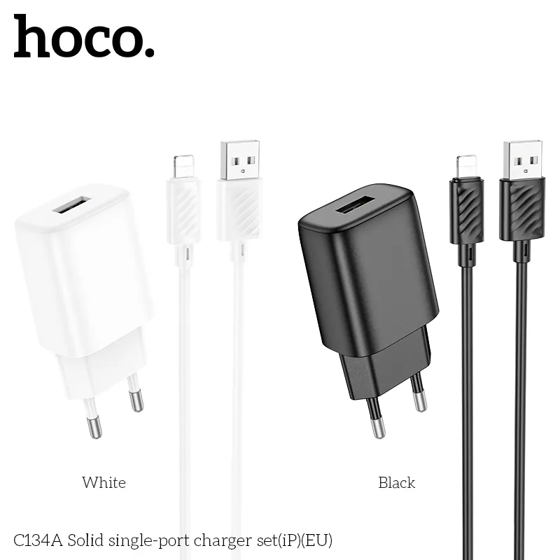 Bộ Sạc Kèm Dây iP Hoco C134A Solid (EU) thiết kế nhỏ gọn tiện lợi cho mọi thiết bị