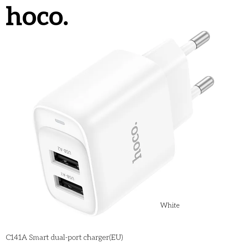 Củ Sạc Hoco C141A hỗ trợ hai cổng USB công suất ổn định