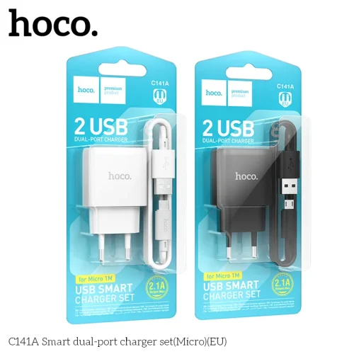Bộ Sạc Kèm Dây Micro Hoco C141A Smart hai cổng (EU)