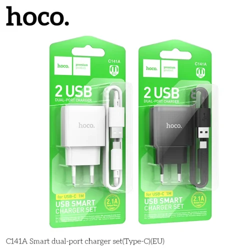 Bộ Sạc Kèm Dây Type-C Hoco C141A Smart hai cổng (EU)