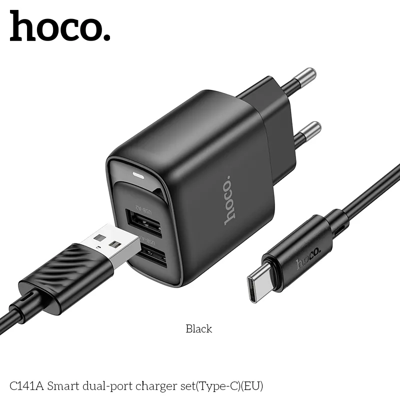Thiết kế bộ sạc Hoco C141A chắc chắn, màu trắng tinh tế