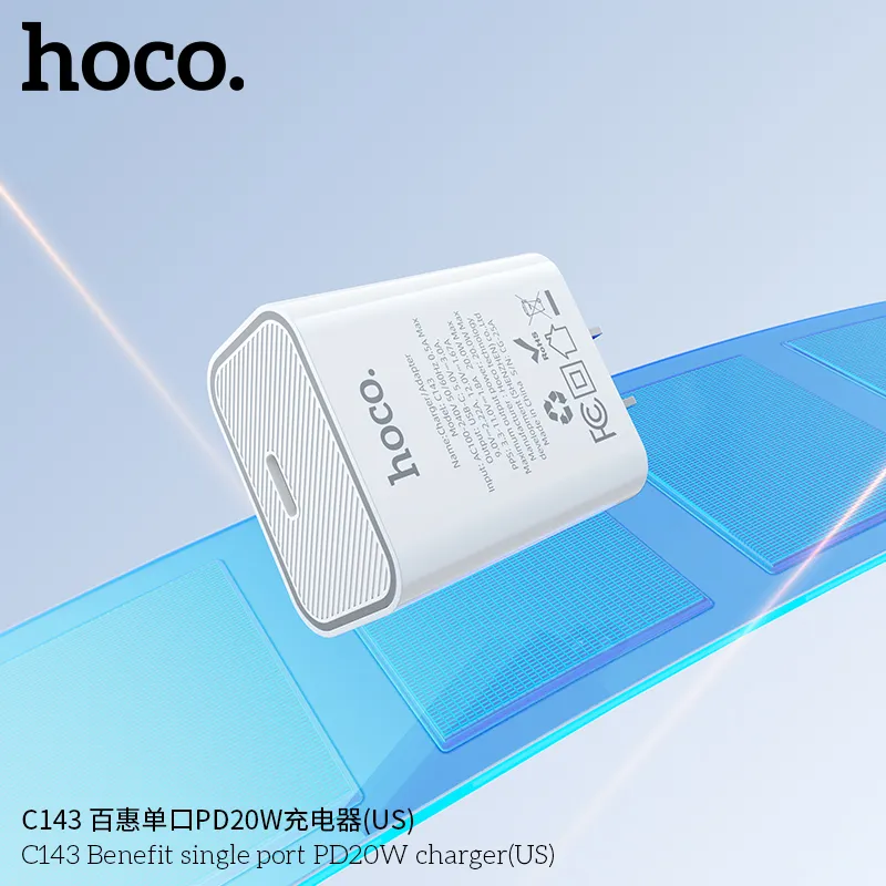 Củ sạc PD20W Hoco C143 Benefit công năng sạc nhanh USB-C 20W tương thích nhiều thiết bị