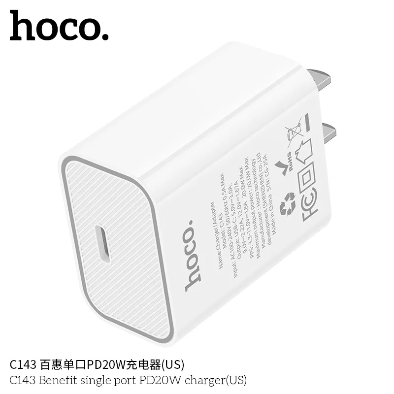 Thương hiệu Hoco uy tín sản xuất Củ Sạc PD20W C143 Benefit bảo hành 12 tháng toàn quốc