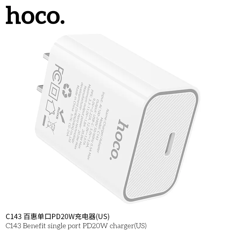 Kích thước củ sạc PD20W Hoco C143 Benefit 83.5x40x26mm trọng lượng 38g tiện mang theo
