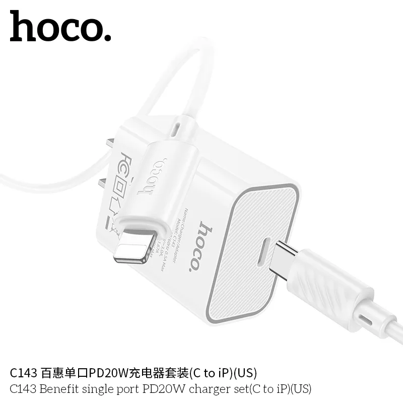 Bộ sạc Hoco C143 với kiểu dáng hiện đại, màu sắc trang nhã phù hợp mọi không gian
