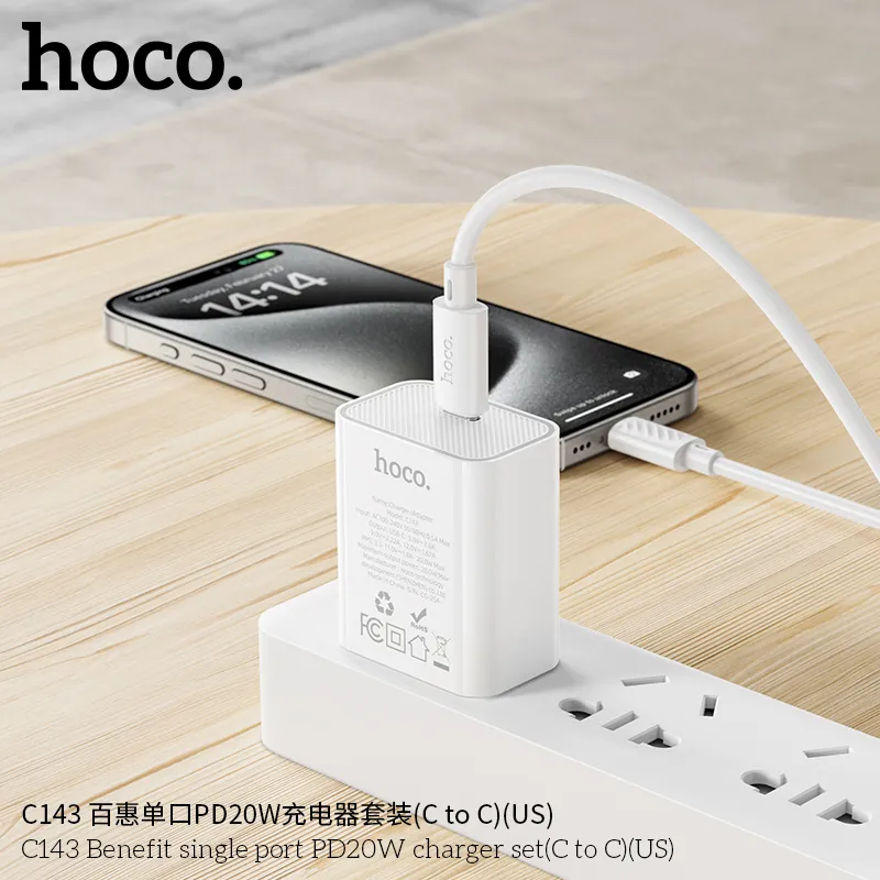 Thiết kế bộ sạc Hoco C143 Benefit chuẩn Mỹ kiểu dáng hiện đại
