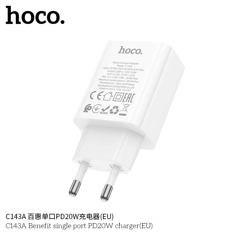 Thiết kế Củ Sạc PD20W Hoco C143A Benefit (EU) hiện đại và sang trọng