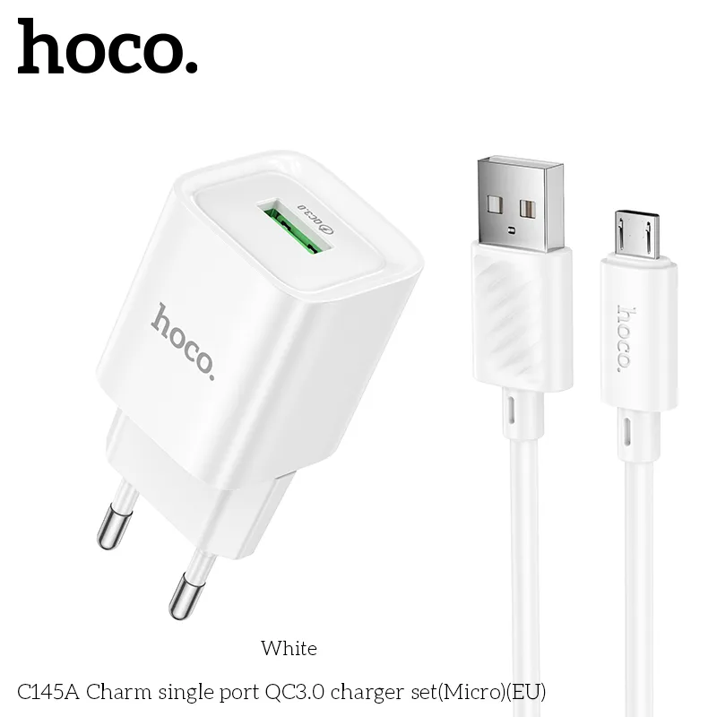 Bộ Sạc Hoco C145A Charm thiết kế tinh tế màu trắng sang trọng