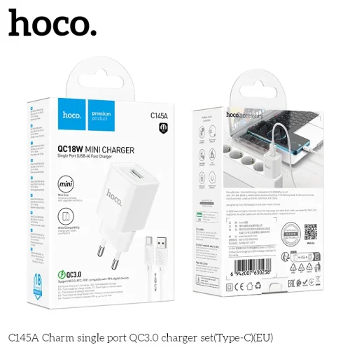 Bộ Sạc Kèm Dây Type-C Hoco C145A Charm QC3.0 (EU)