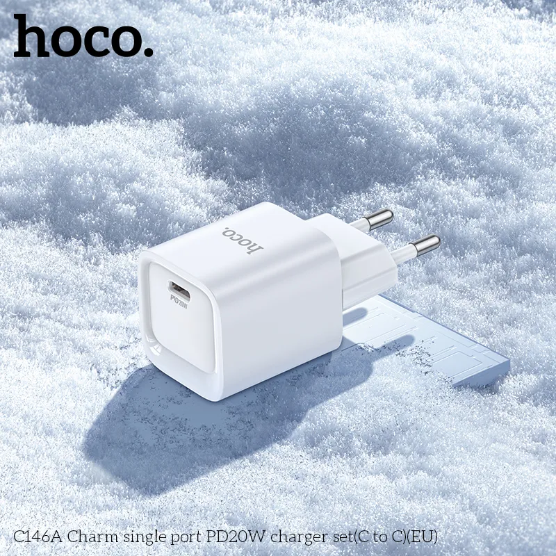 Bộ Sạc Kèm Dây C to C Hoco C146A Charm PD20W (EU) thiết kế nhỏ gọn màu trắng tinh tế