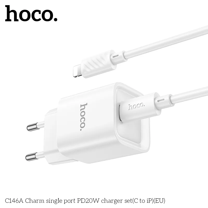 Bộ Sạc Kèm Dây C to iP Hoco C146A Charm PD20W (EU) thiết kế nhỏ gọn tiện lợi