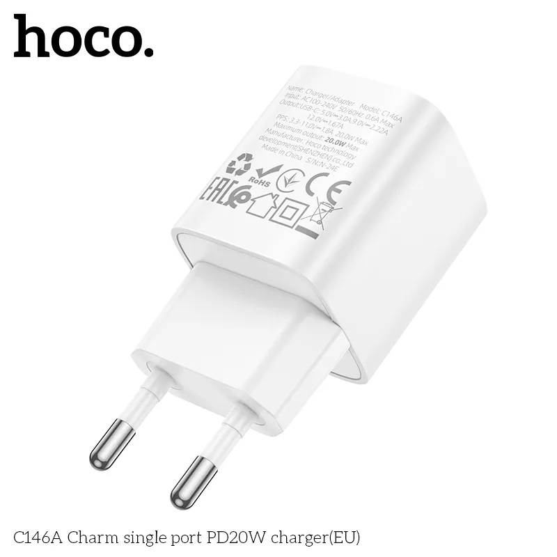 Củ sạc PD20W Hoco C146A Charm EU thiết kế nhỏ gọn hiệu suất cao