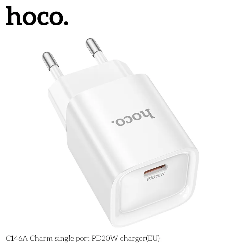 Thiết kế củ sạc PD20W Hoco C146A Charm sắc nét, phích cắm EU tiện lợi