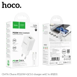 Bộ Sạc Kèm Dây C to iP Hoco C147A Charm PD20W+QC3.0 (EU)
