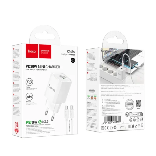 Bộ Sạc Kèm Dây C to C Hoco C149A Charm PD30W+QC3.0 (EU)