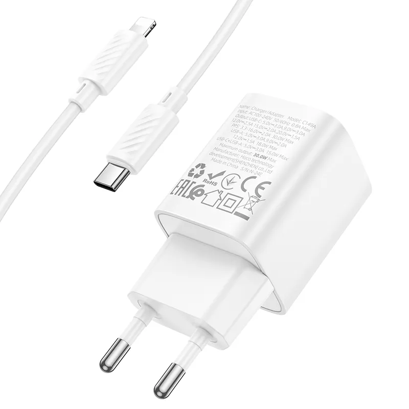 Đóng gói gồm bộ sạc và cáp Type-C to Lightning dài 1m