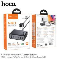 Củ Sạc PD45W Hoco C150 Modern 6 cổng (US)