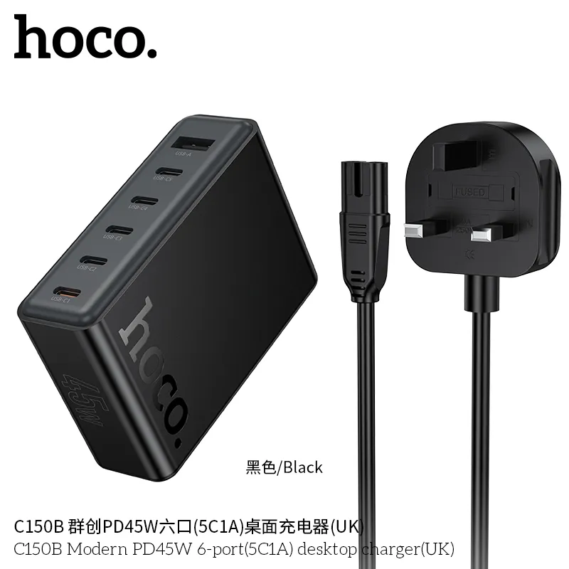 Củ Sạc PD45W Hoco C150B kích thước nhỏ 85x60x28mm trọng lượng nhẹ 203g