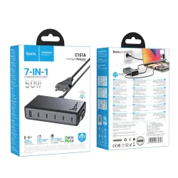 Củ Sạc PD50W Hoco C151A Modern 7 cổng (6C1A) bàn có dây kéo (EU)